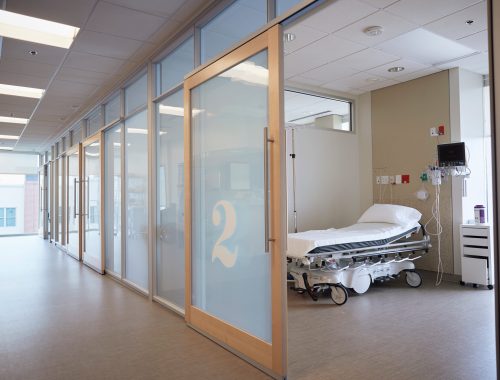 empty hospital hallway and room
